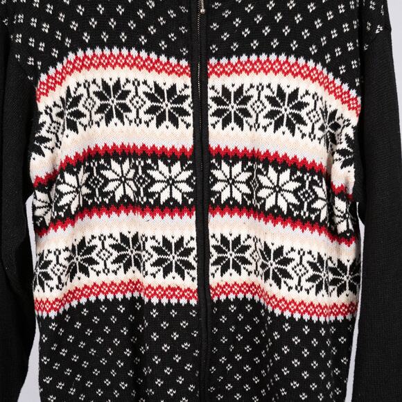Women's Vintage Fair Isle & Bird's Eye Zip Cardigan Sweater SZ 22/24 Poinsettia - Picture 3 of 6